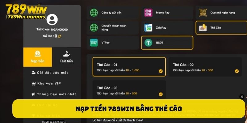 Nạp tiền 789WIN bằng thẻ cào