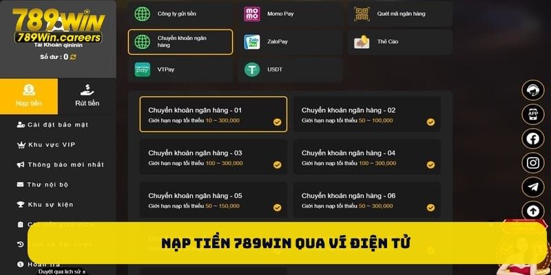 Nạp tiền 789WIN qua ví điện tử 